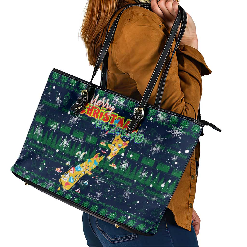 Merry Christmas New Zealand Leather Tote Bag Xmas Travel Map - Aussie Hoodie