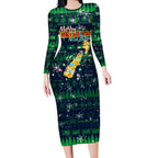 Merry Christmas New Zealand Long Sleeve Bodycon Dress Xmas Travel Map - Aussie Hoodie