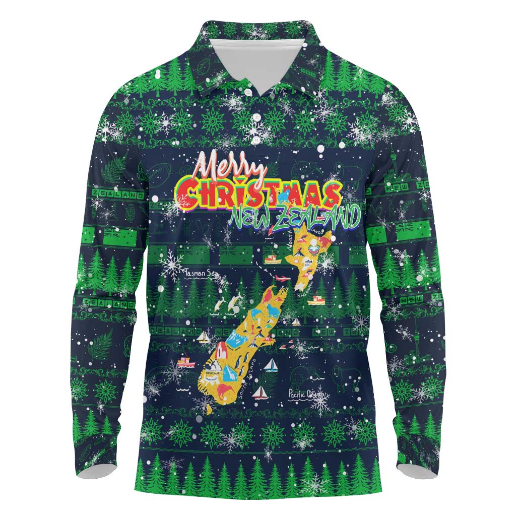 Merry Christmas New Zealand Long Sleeve Polo Shirt Xmas Travel Map - Aussie Hoodie