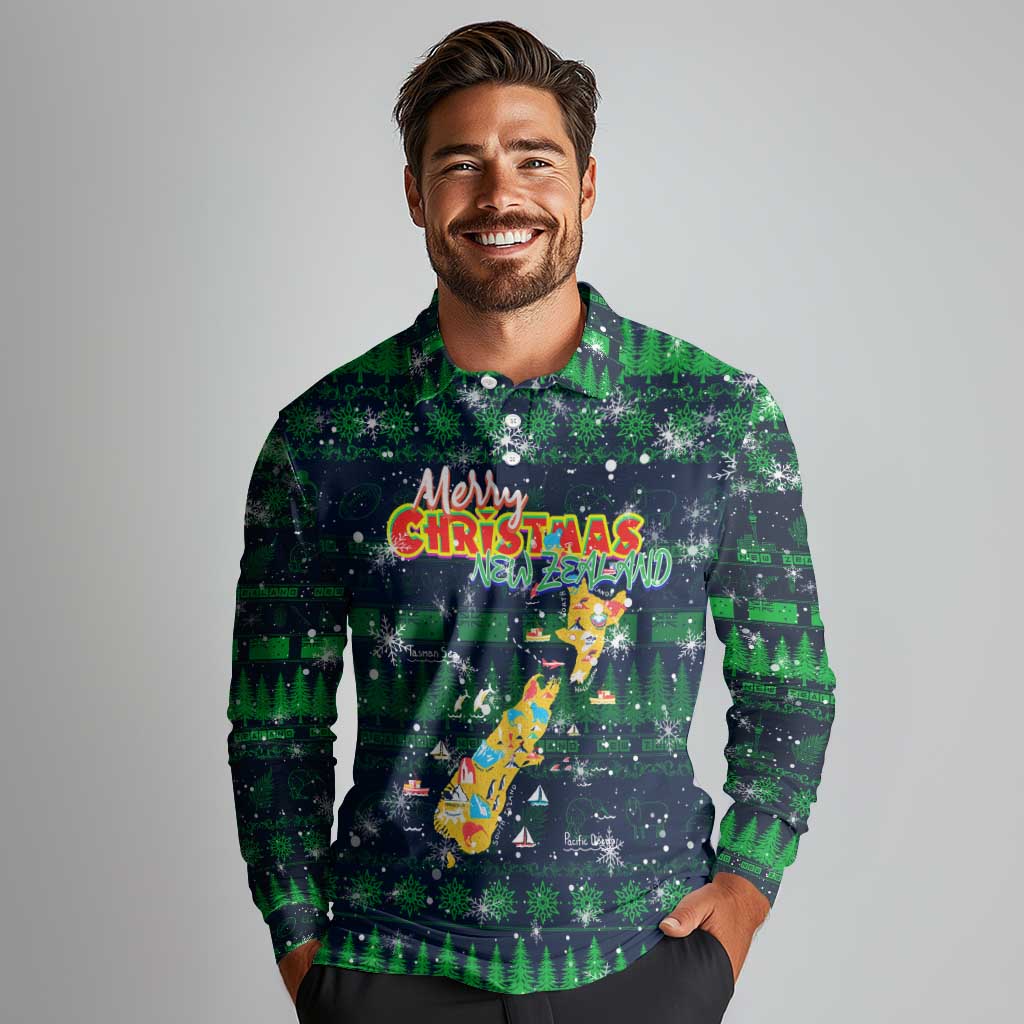Merry Christmas New Zealand Long Sleeve Polo Shirt Xmas Travel Map - Aussie Hoodie