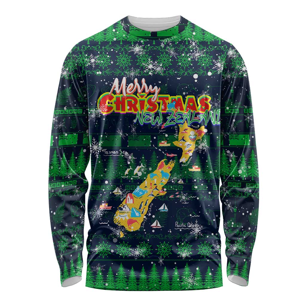 Merry Christmas New Zealand Long Sleeve Shirt Xmas Travel Map - Aussie Hoodie