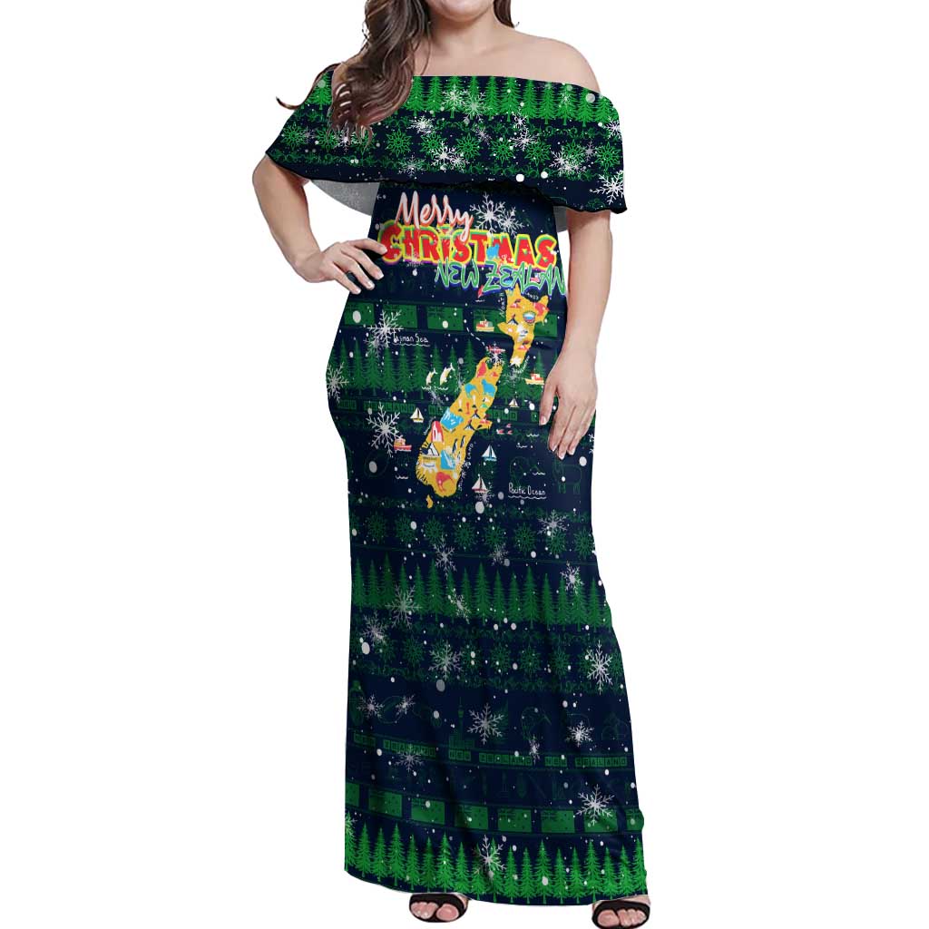 Merry Christmas New Zealand Off Shoulder Maxi Dress Xmas Travel Map - Aussie Hoodie