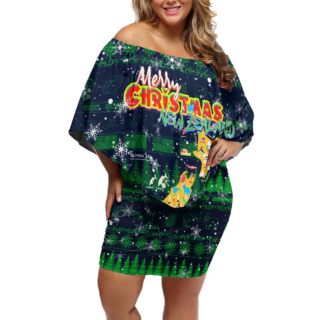 Merry Christmas New Zealand Off Shoulder Short Dress Xmas Travel Map - Aussie Hoodie