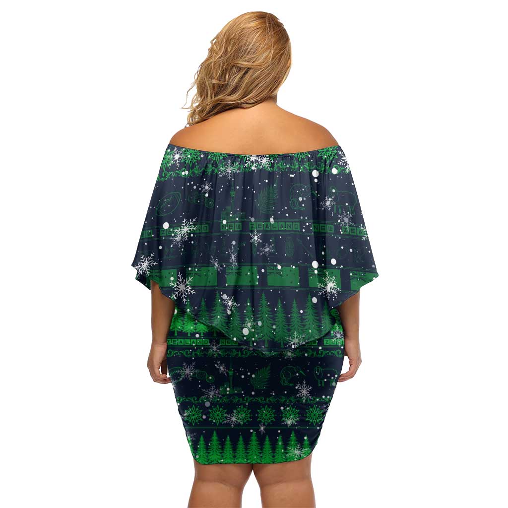Merry Christmas New Zealand Off Shoulder Short Dress Xmas Travel Map - Aussie Hoodie