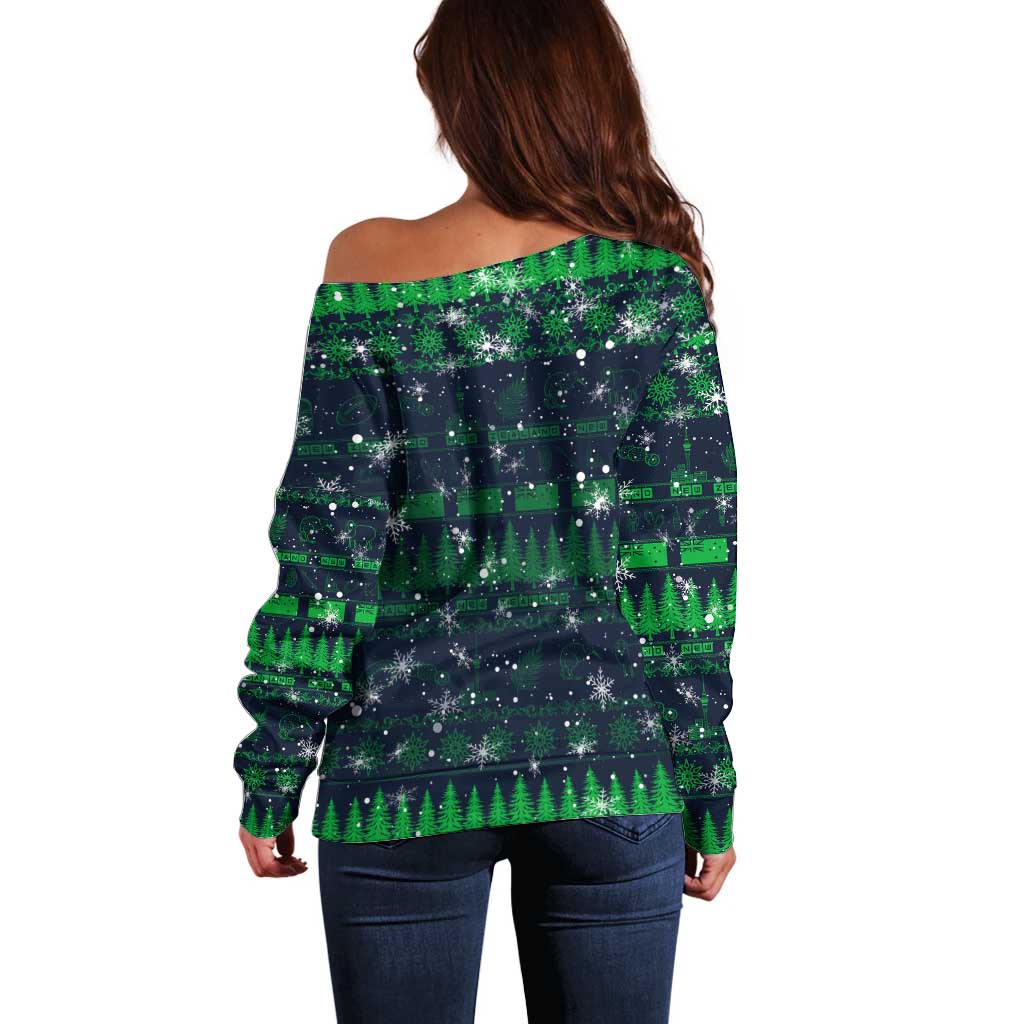Merry Christmas New Zealand Off Shoulder Sweater Xmas Travel Map - Aussie Hoodie