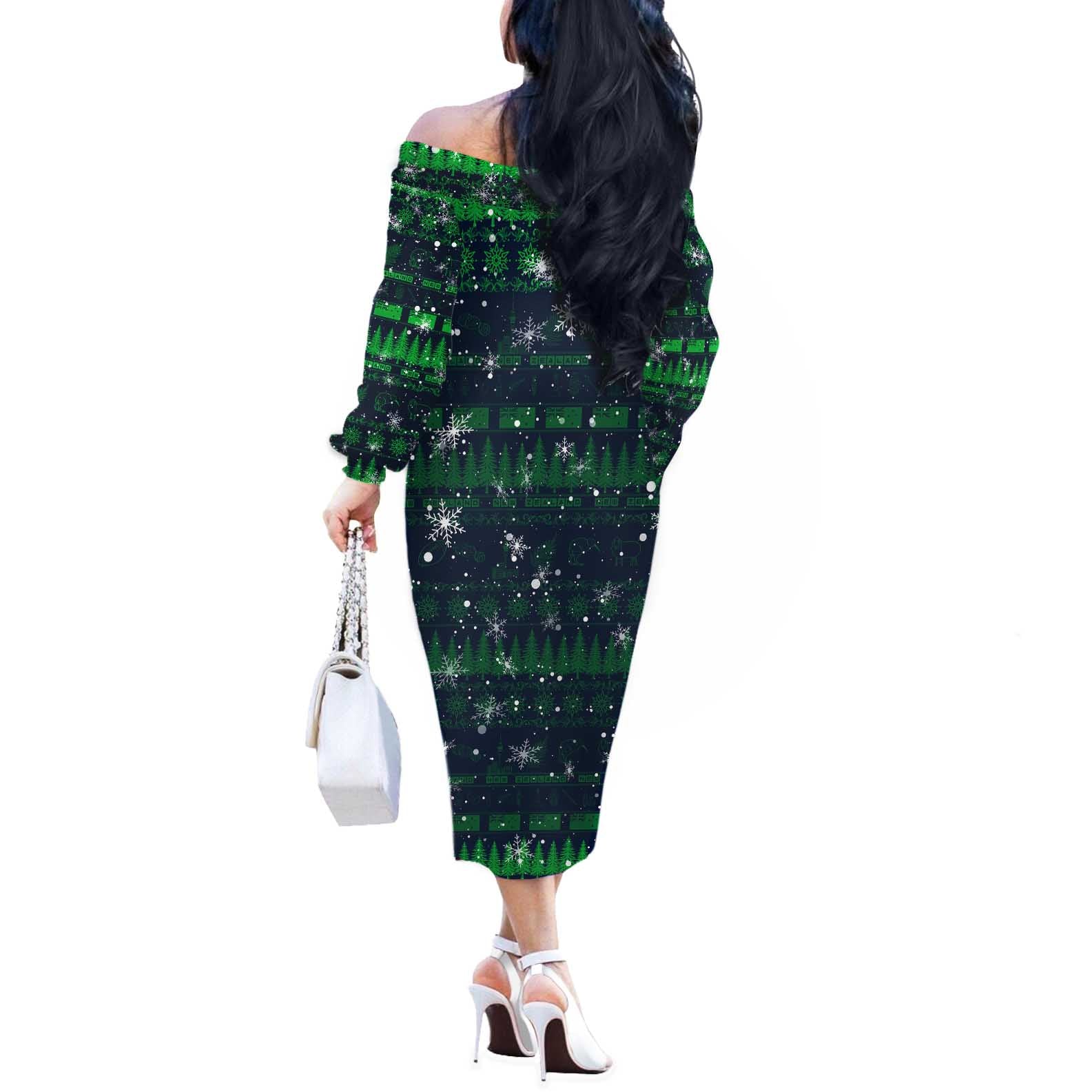 Merry Christmas New Zealand Off The Shoulder Long Sleeve Dress Xmas Travel Map - Aussie Hoodie