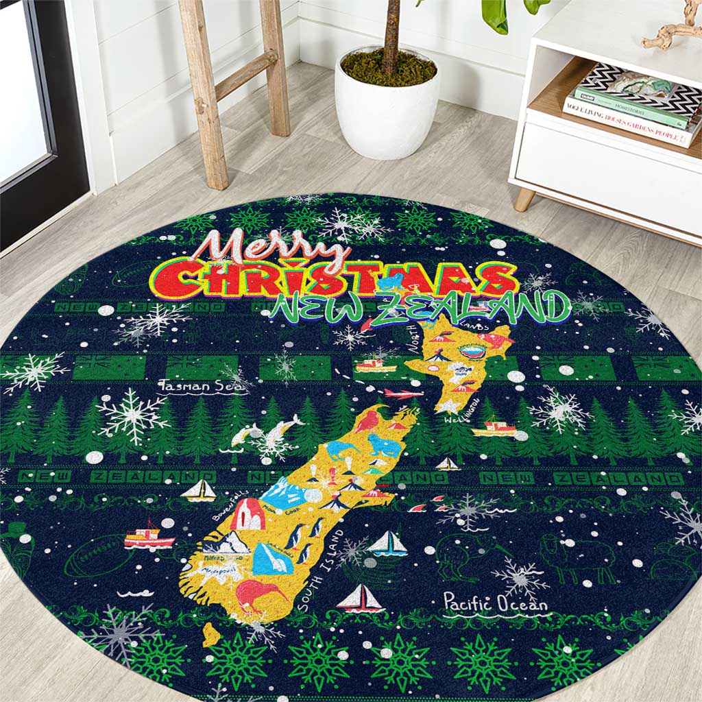 Merry Christmas New Zealand Round Carpet Xmas Travel Map - Aussie Hoodie
