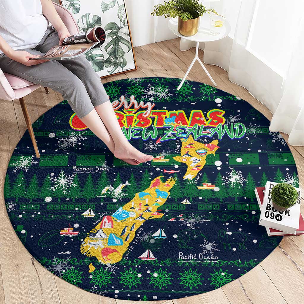 Merry Christmas New Zealand Round Carpet Xmas Travel Map - Aussie Hoodie