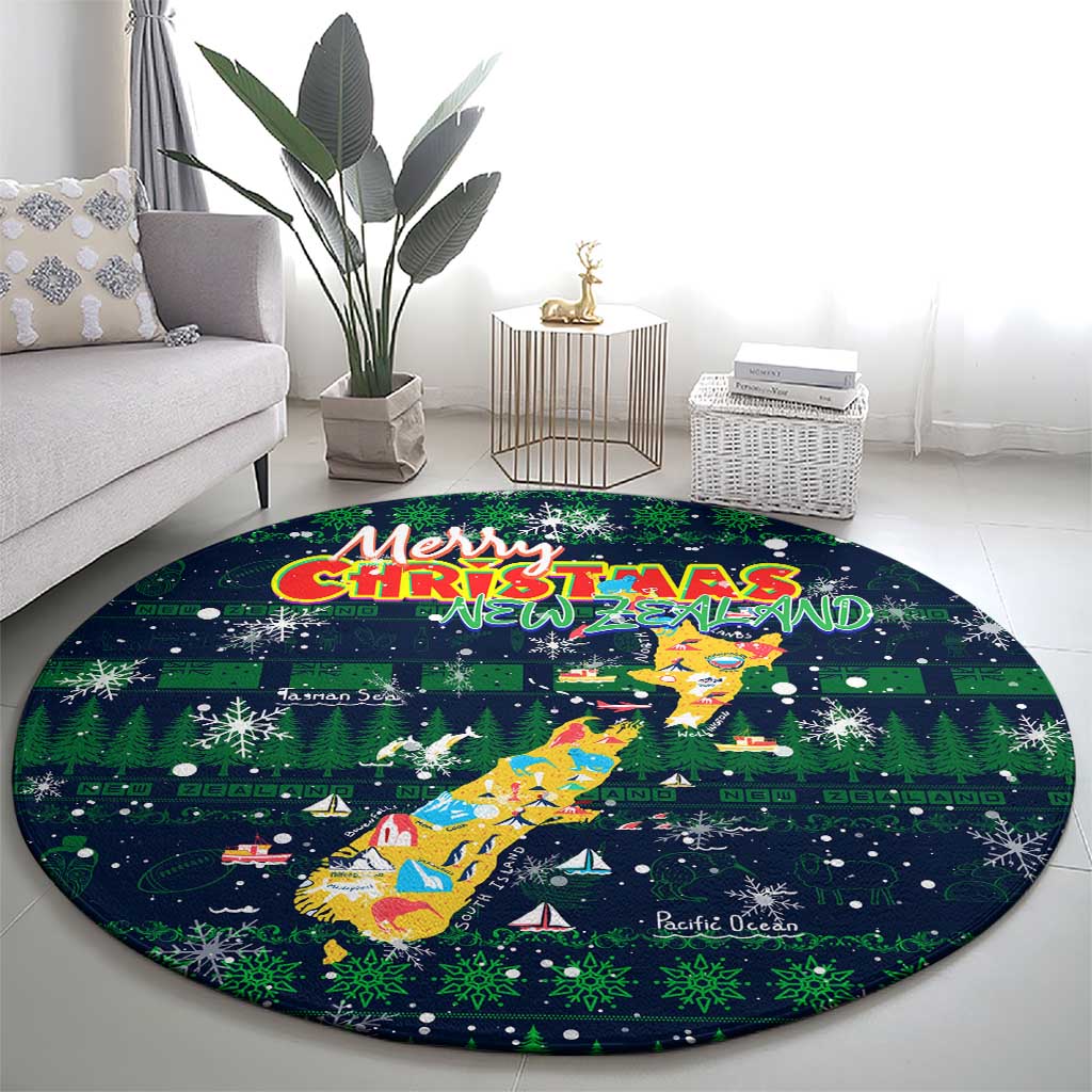 Merry Christmas New Zealand Round Carpet Xmas Travel Map - Aussie Hoodie
