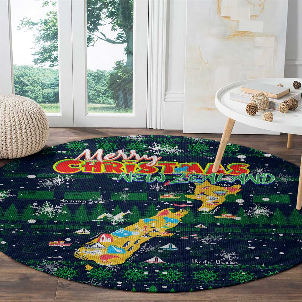 Merry Christmas New Zealand Round Carpet Xmas Travel Map - Aussie Hoodie