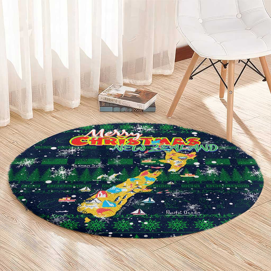 Merry Christmas New Zealand Round Carpet Xmas Travel Map - Aussie Hoodie