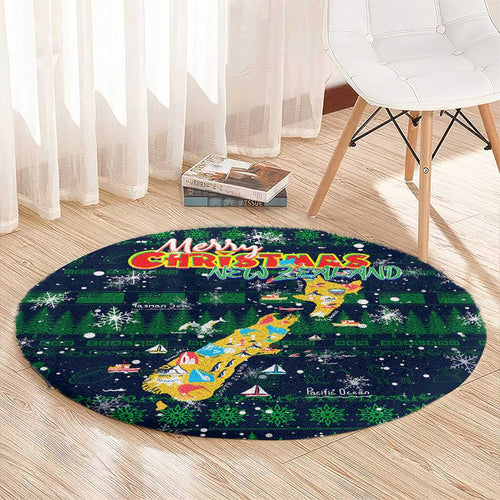 Merry Christmas New Zealand Round Carpet Xmas Travel Map - Aussie Hoodie