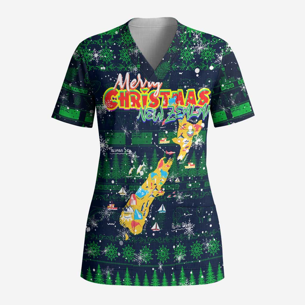 Merry Christmas New Zealand Scrub Top Xmas Travel Map - Aussie Hoodie