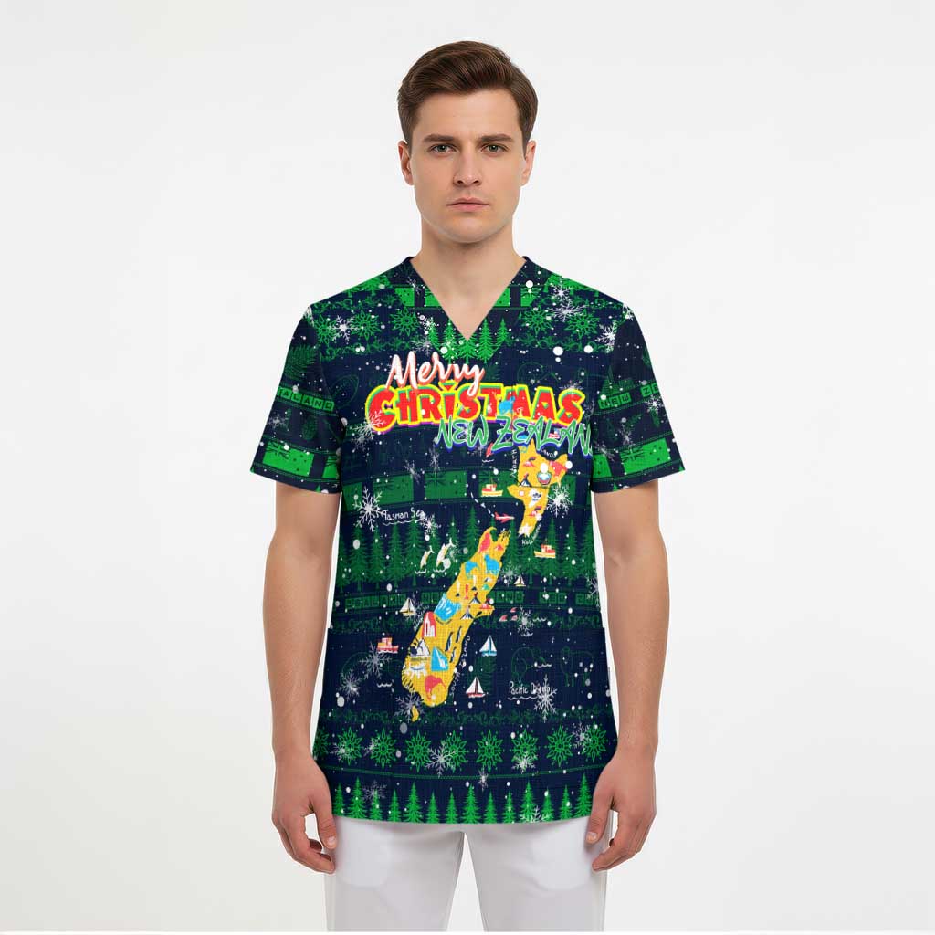 Merry Christmas New Zealand Scrub Top Xmas Travel Map - Aussie Hoodie