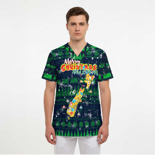 Merry Christmas New Zealand Scrub Top Xmas Travel Map - Aussie Hoodie