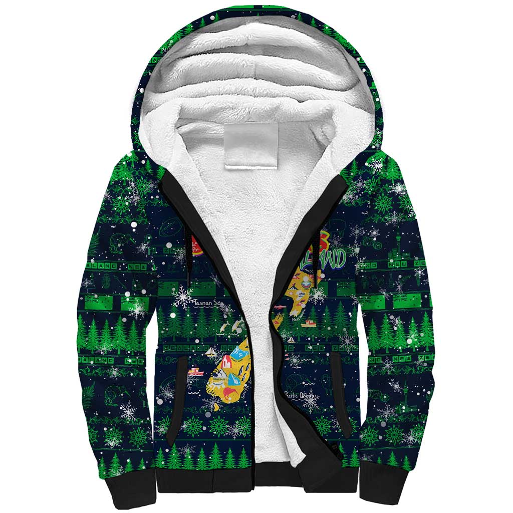 Merry Christmas New Zealand Sherpa Hoodie Xmas Travel Map - Aussie Hoodie