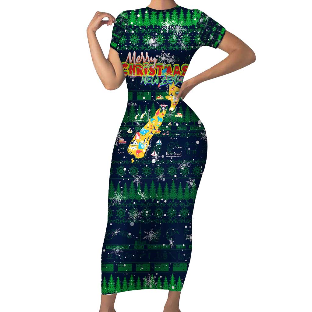 Merry Christmas New Zealand Short Sleeve Bodycon Dress Xmas Travel Map - Aussie Hoodie
