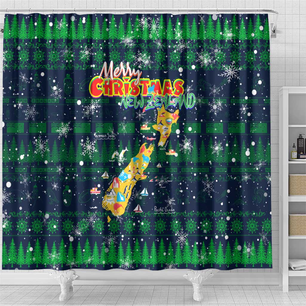 Merry Christmas New Zealand Shower Curtain Xmas Travel Map - Aussie Hoodie