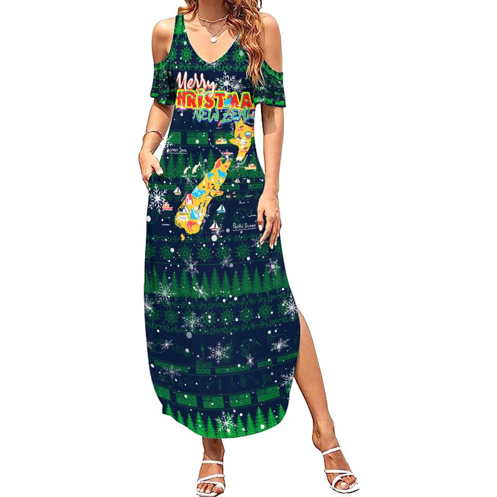 Merry Christmas New Zealand Summer Maxi Dress Xmas Travel Map - Aussie Hoodie