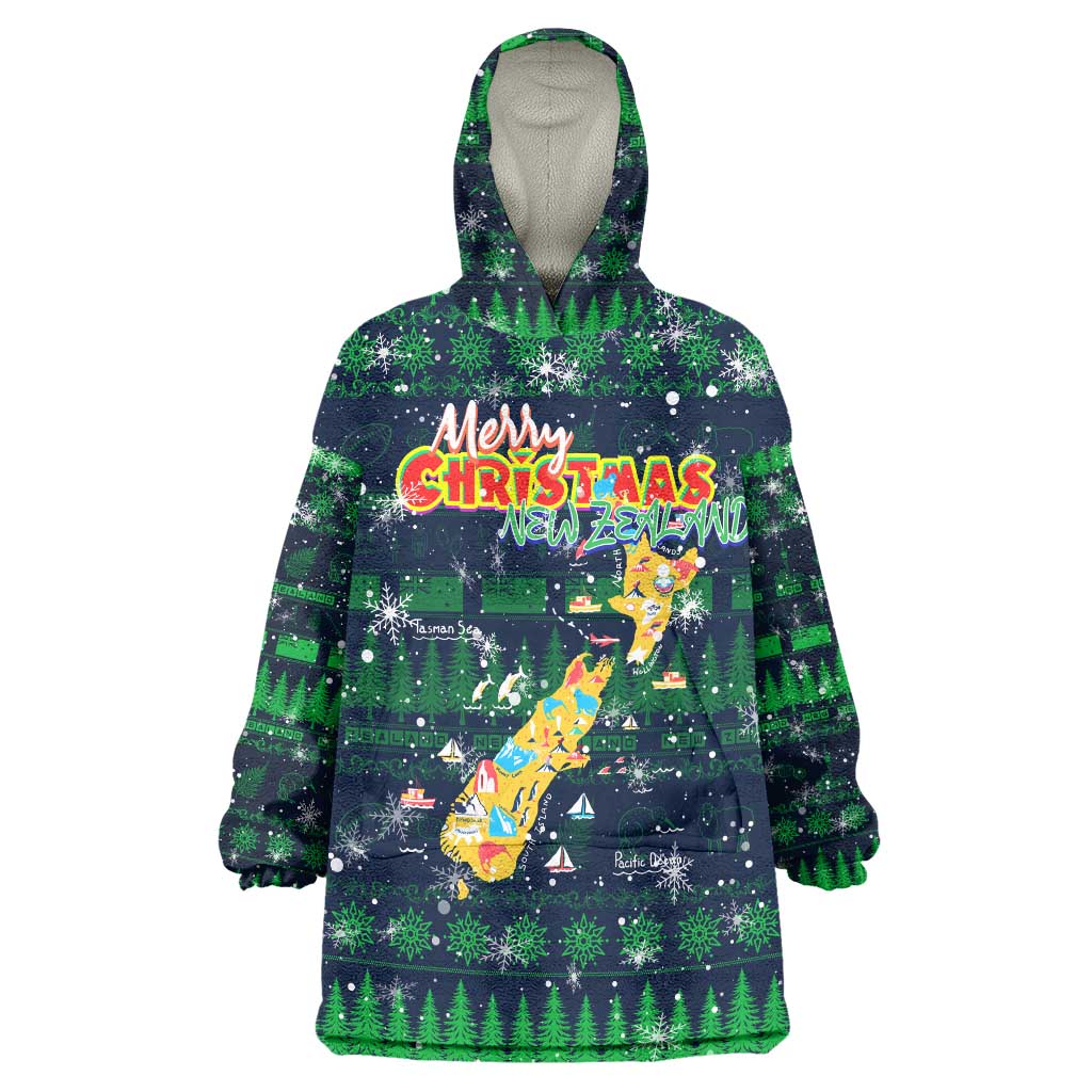 Merry Christmas New Zealand Wearable Blanket Hoodie Xmas Travel Map - Aussie Hoodie