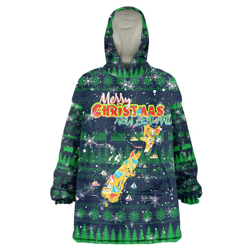 Merry Christmas New Zealand Wearable Blanket Hoodie Xmas Travel Map - Aussie Hoodie
