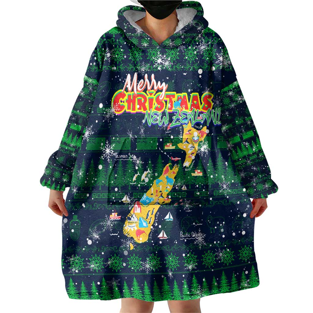 Merry Christmas New Zealand Wearable Blanket Hoodie Xmas Travel Map - Aussie Hoodie