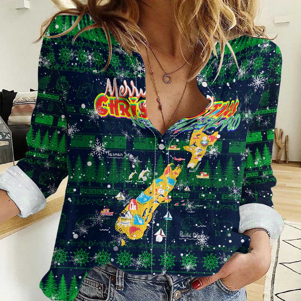 Merry Christmas New Zealand Women Casual Shirt Xmas Travel Map - Aussie Hoodie