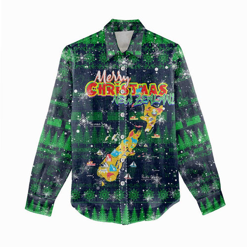 Merry Christmas New Zealand Women Casual Shirt Xmas Travel Map - Aussie Hoodie