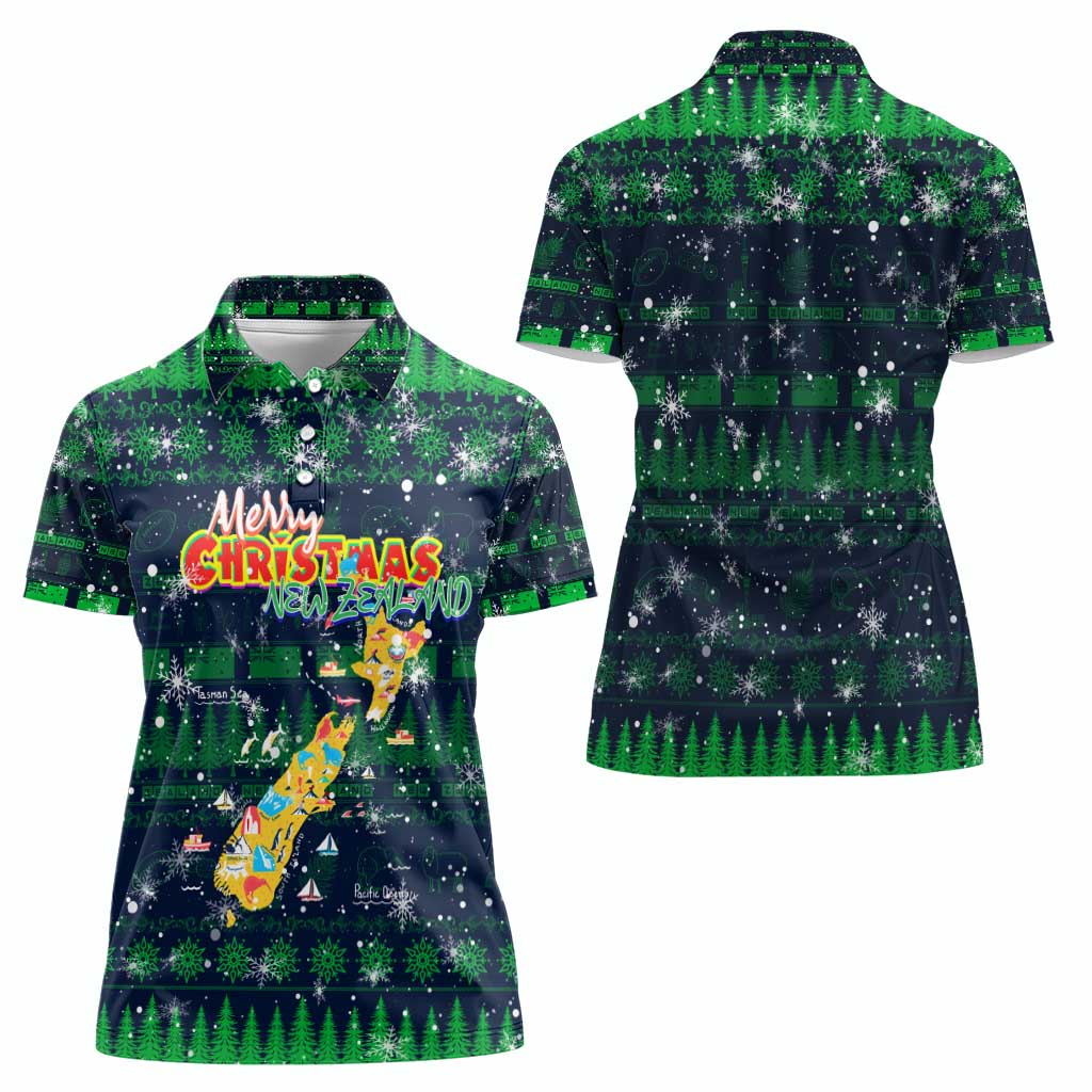 Merry Christmas New Zealand Women Polo Shirt Xmas Travel Map - Aussie Hoodie