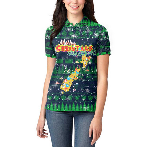 Merry Christmas New Zealand Women Polo Shirt Xmas Travel Map - Aussie Hoodie