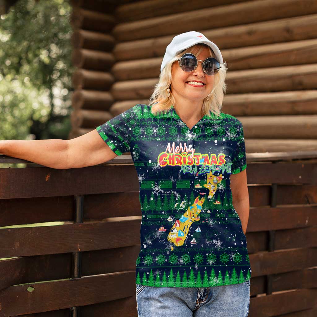 Merry Christmas New Zealand Women Polo Shirt Xmas Travel Map - Aussie Hoodie