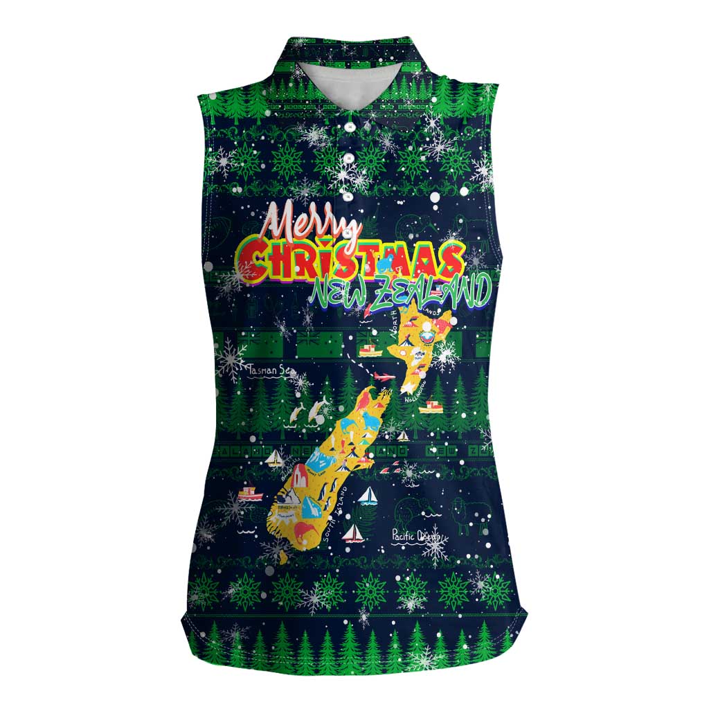 Merry Christmas New Zealand Women Sleeveless Polo Shirt Xmas Travel Map - Aussie Hoodie