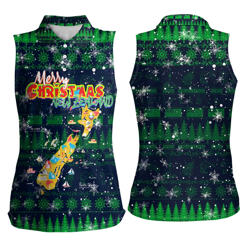 Merry Christmas New Zealand Women Sleeveless Polo Shirt Xmas Travel Map - Aussie Hoodie