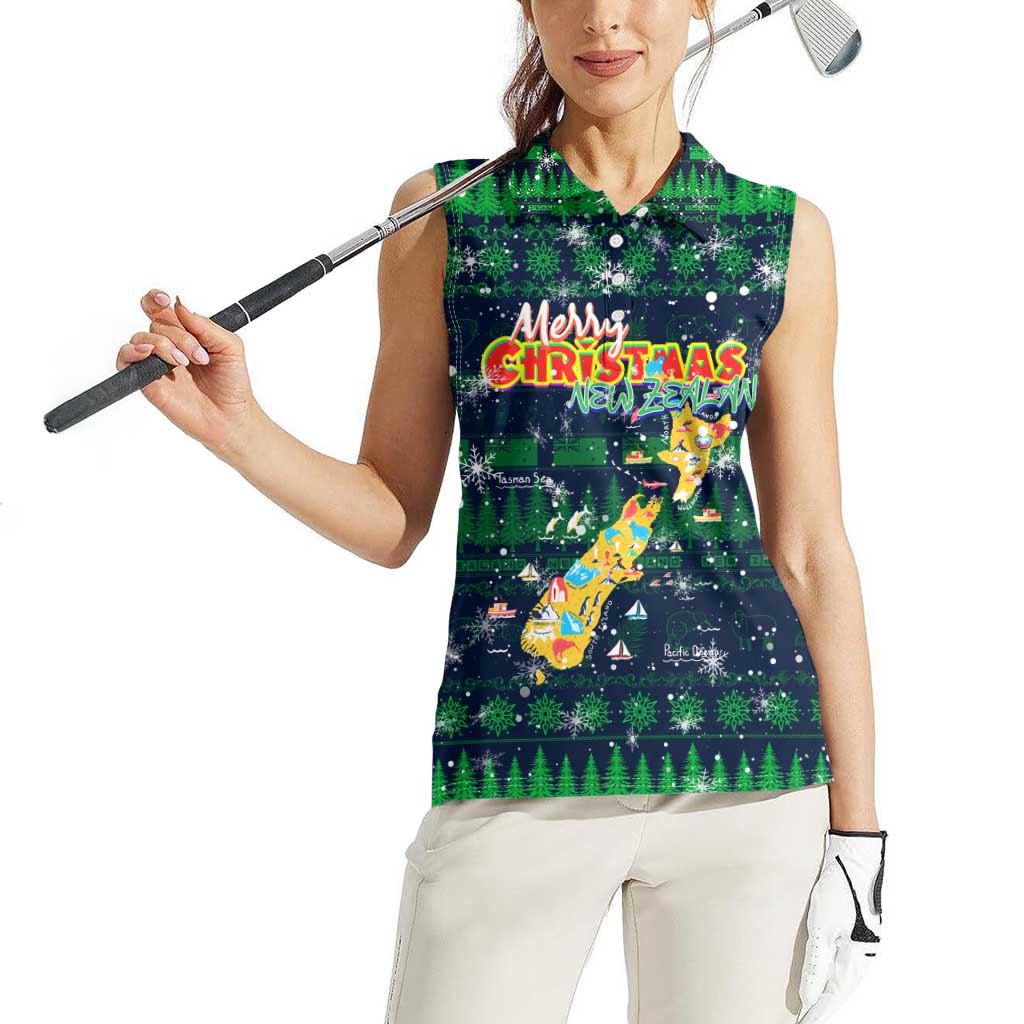 Merry Christmas New Zealand Women Sleeveless Polo Shirt Xmas Travel Map - Aussie Hoodie