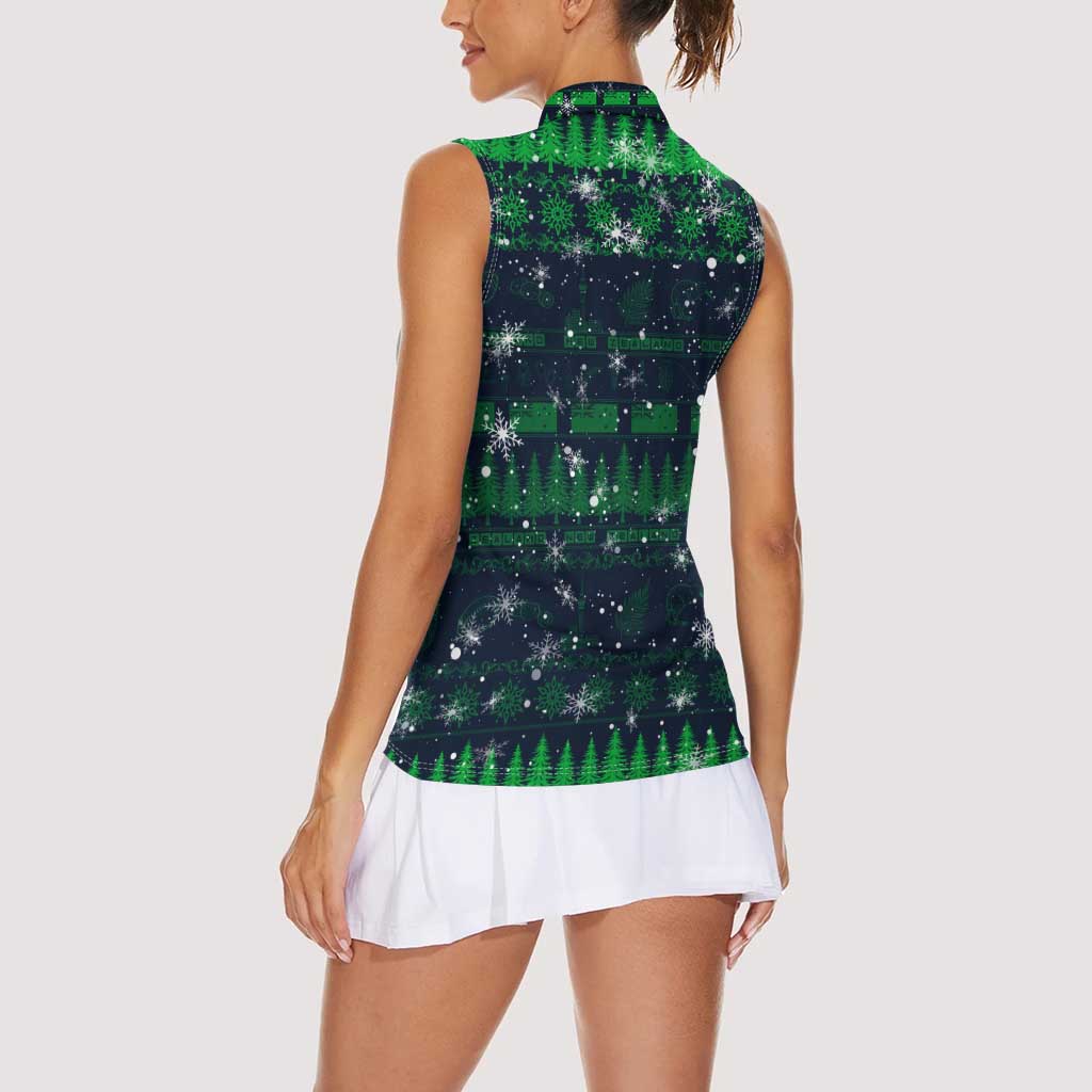 Merry Christmas New Zealand Women Sleeveless Polo Shirt Xmas Travel Map - Aussie Hoodie