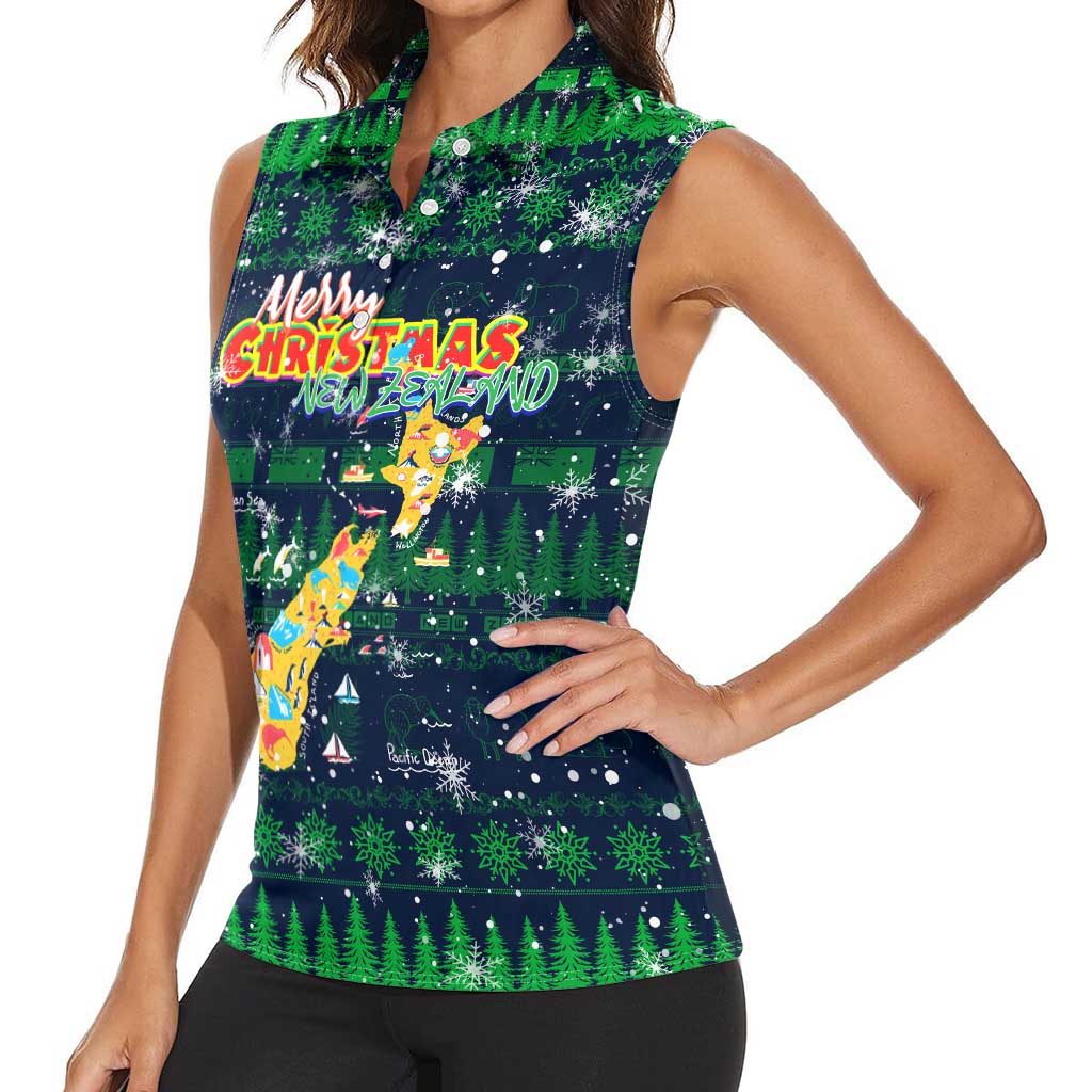Merry Christmas New Zealand Women Sleeveless Polo Shirt Xmas Travel Map - Aussie Hoodie