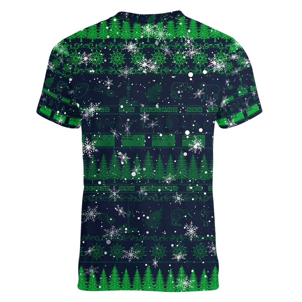 Merry Christmas New Zealand Women V-Neck T-Shirt Xmas Travel Map - Aussie Hoodie
