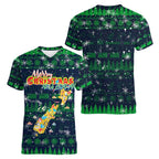 Merry Christmas New Zealand Women V-Neck T-Shirt Xmas Travel Map - Aussie Hoodie