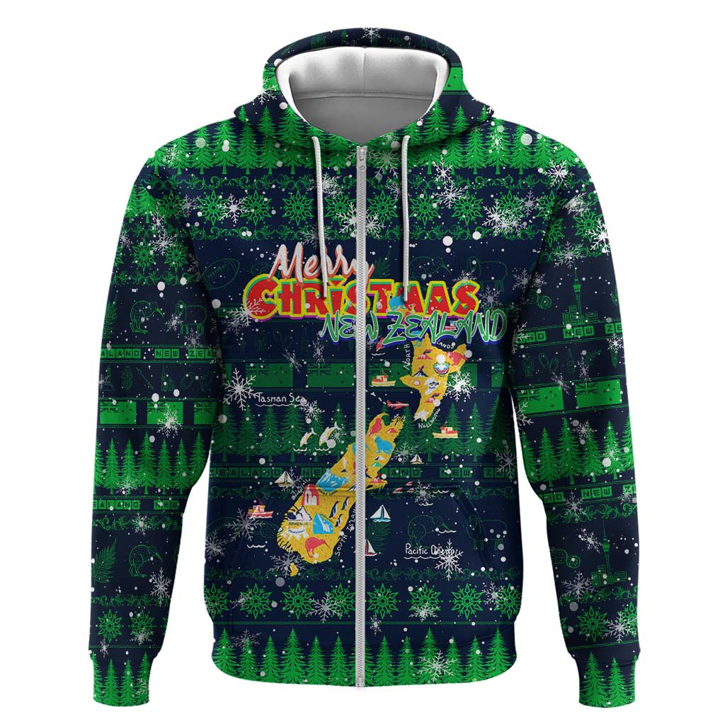 Merry Christmas New Zealand Zip Hoodie Xmas Travel Map - Aussie Hoodie