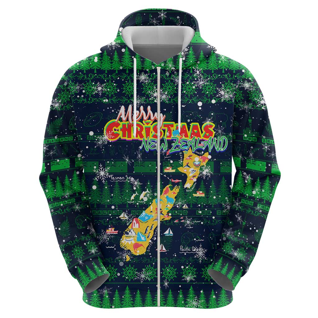 Merry Christmas New Zealand Zip Hoodie Xmas Travel Map - Aussie Hoodie