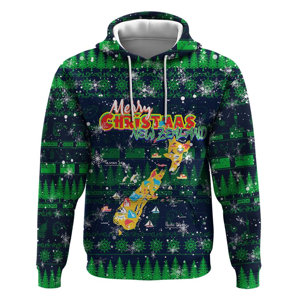 Merry Christmas New Zealand Zip Hoodie Xmas Travel Map - Aussie Hoodie