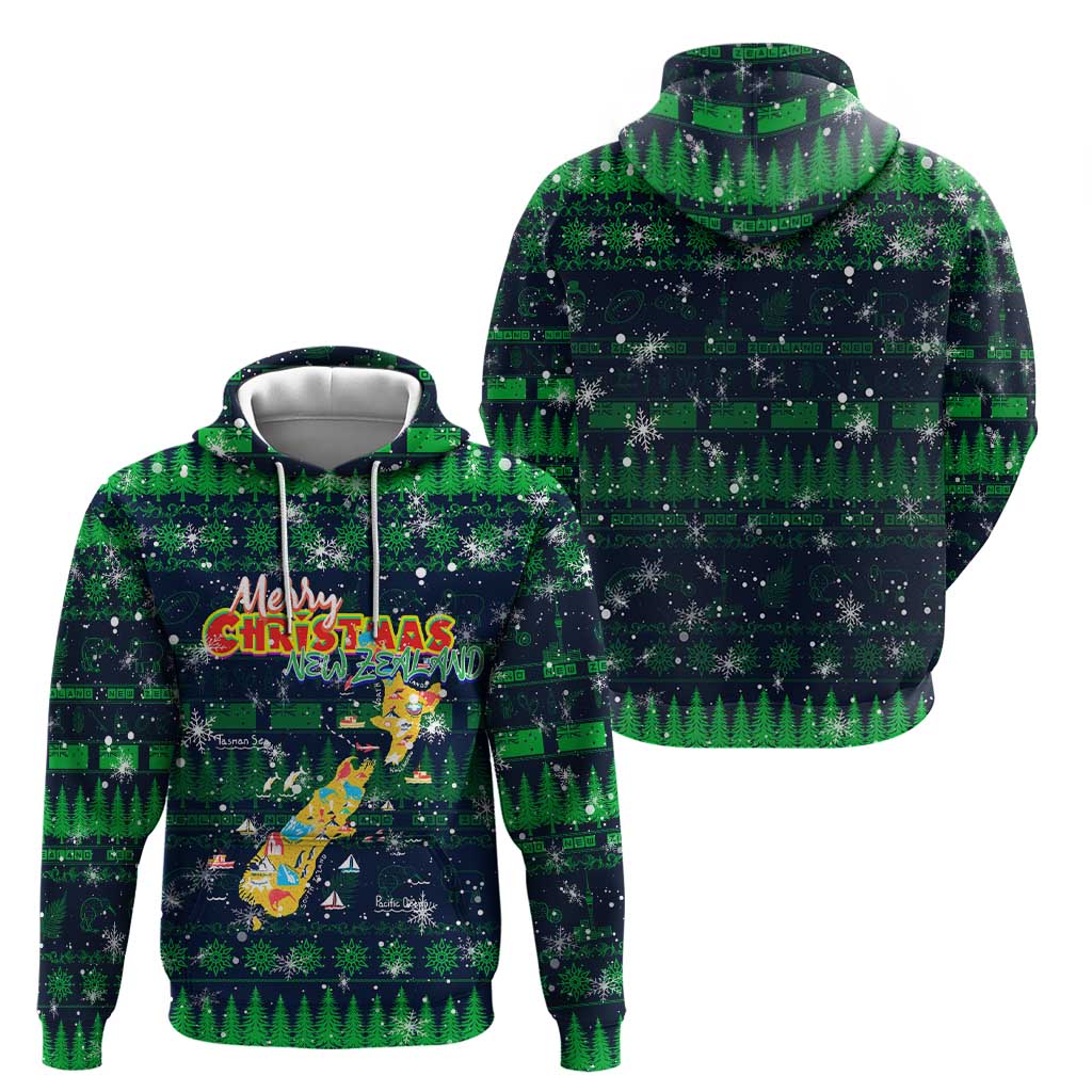 Merry Christmas New Zealand Zip Hoodie Xmas Travel Map - Aussie Hoodie