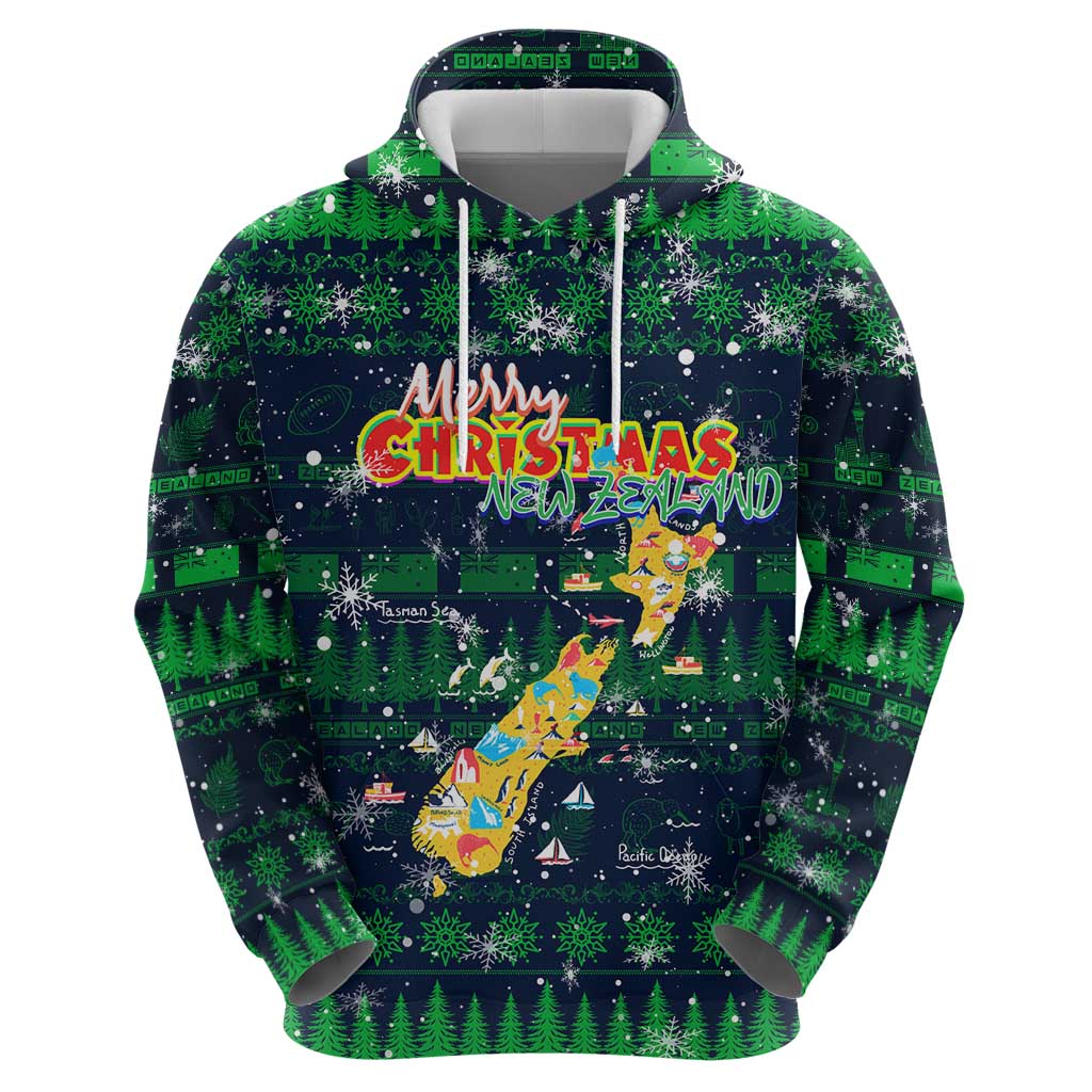 Merry Christmas New Zealand Zip Hoodie Xmas Travel Map - Aussie Hoodie
