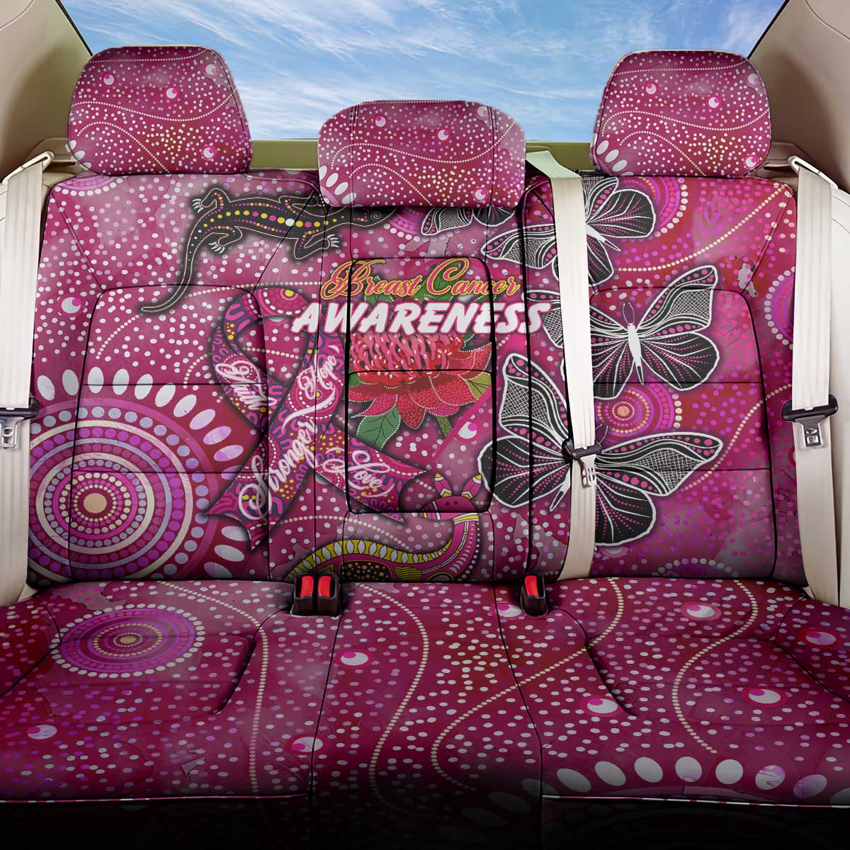 Breast Cancer Awareness Aboriginal Back Car Seat Cover Australian Pink Out