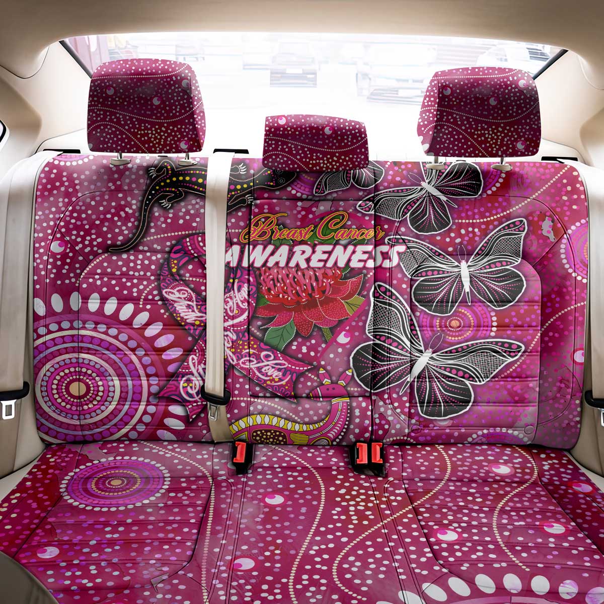 Breast Cancer Awareness Aboriginal Back Car Seat Cover Australian Pink Out