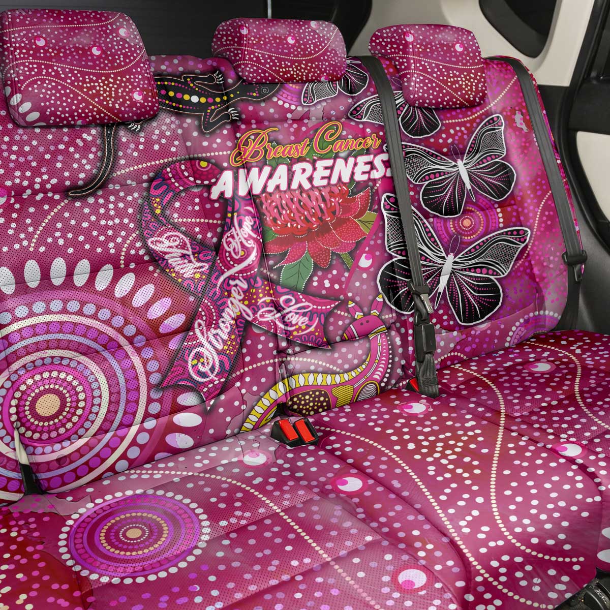 Breast Cancer Awareness Aboriginal Back Car Seat Cover Australian Pink Out