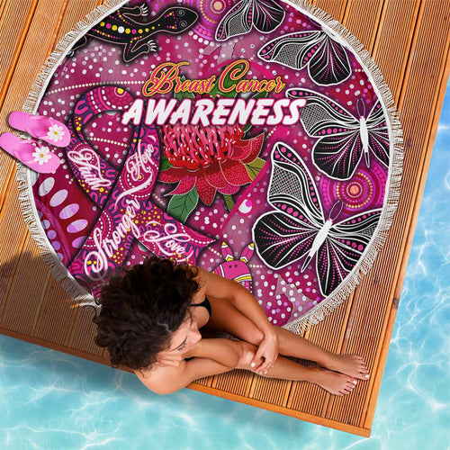 Breast Cancer Awareness Aboriginal Beach Blanket Australian Pink Out