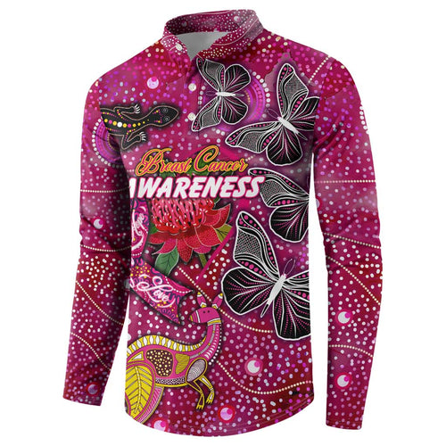 Breast Cancer Awareness Aboriginal Button Sweatshirt Australian Pink Out