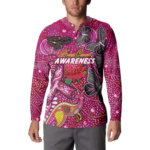 Breast Cancer Awareness Aboriginal Button Sweatshirt Australian Pink Out