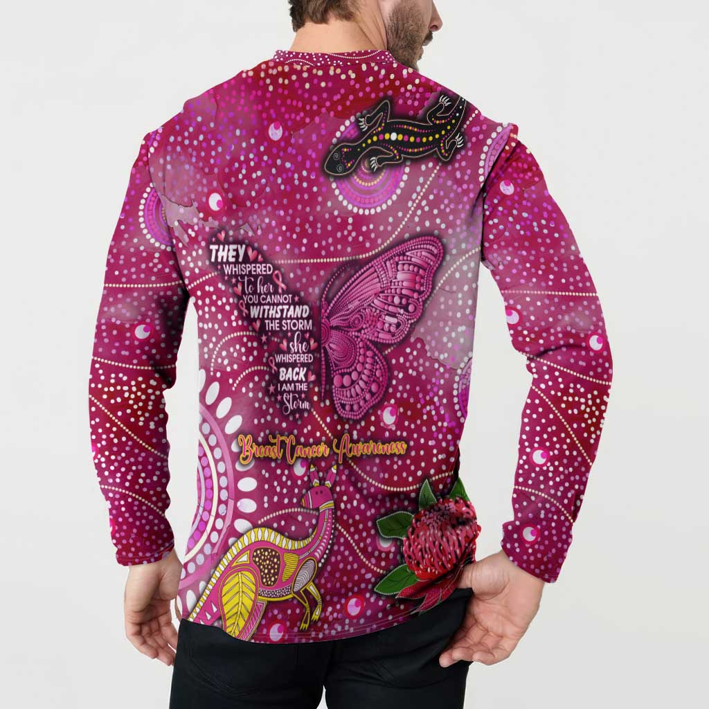 Breast Cancer Awareness Aboriginal Button Sweatshirt Australian Pink Out